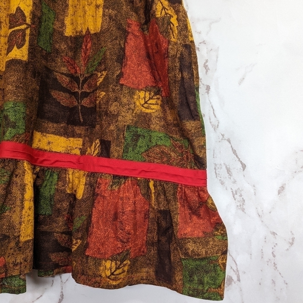 🖤  Vintage handmade peasant dress brown leaF autumn cottagecore Prairie - Picture 4 of 9